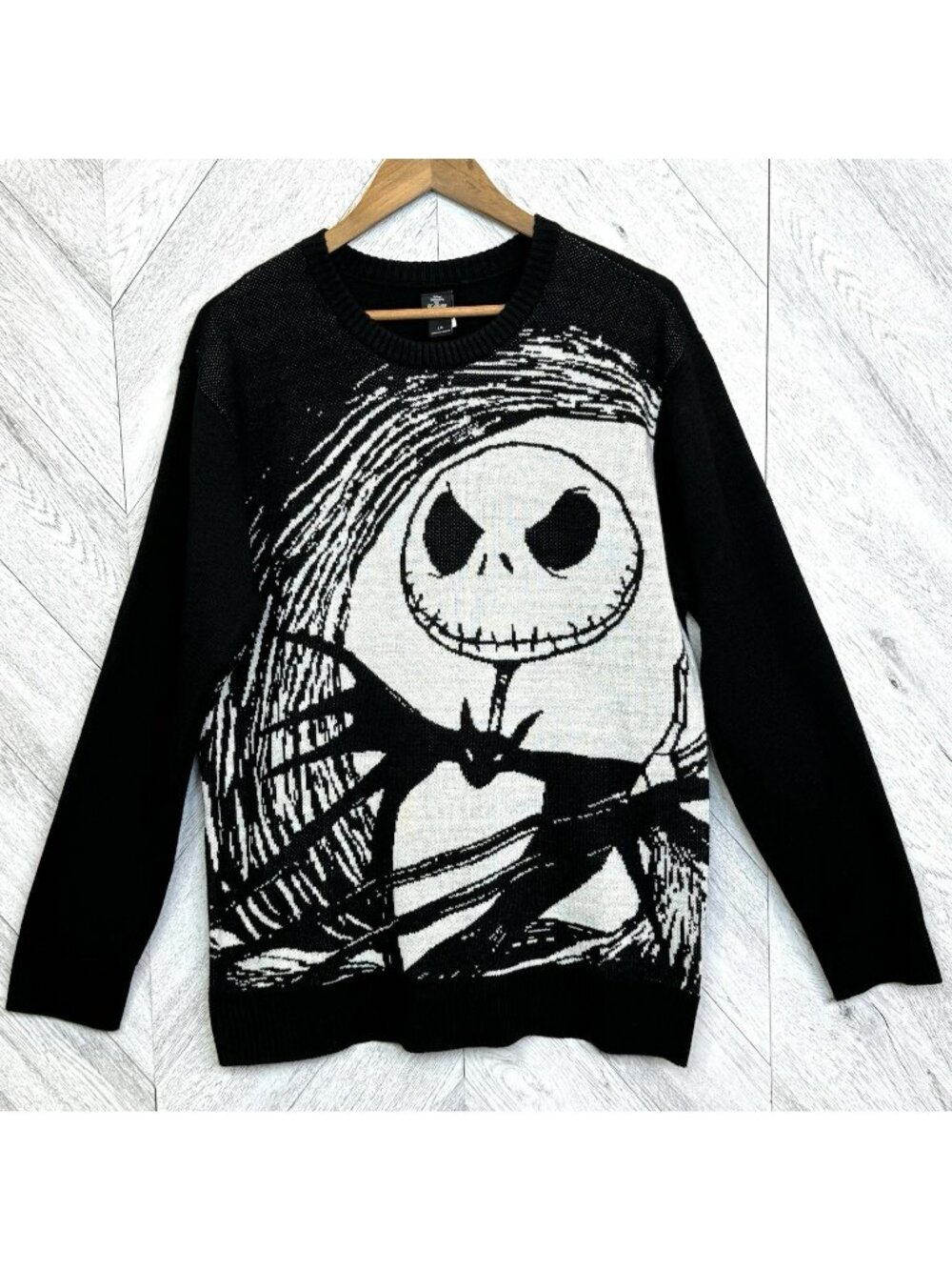 Disney Jack Skellington Sweater Mens Large Black Halloween Kint Pullover Crew